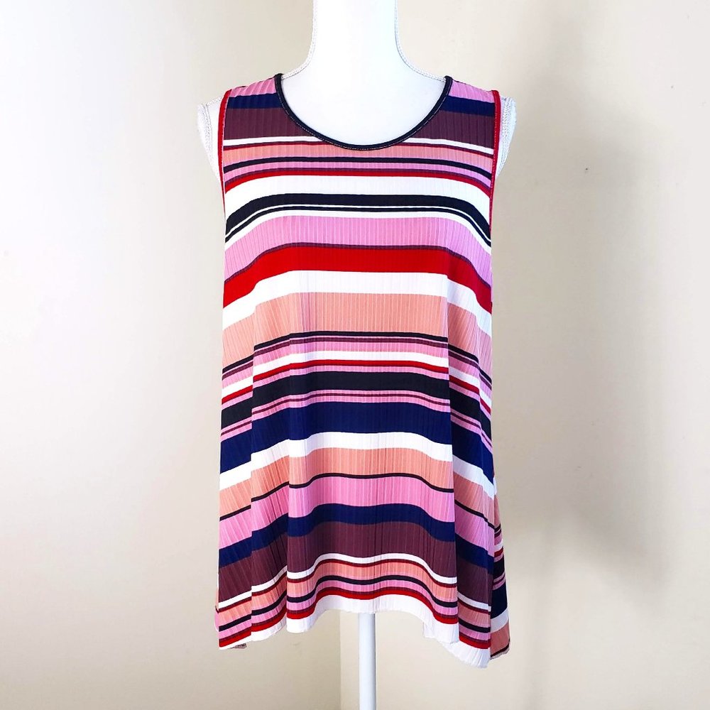 FYVE Scooped Neck Striped Sleeveless Tank Top Multicolor Size Large
